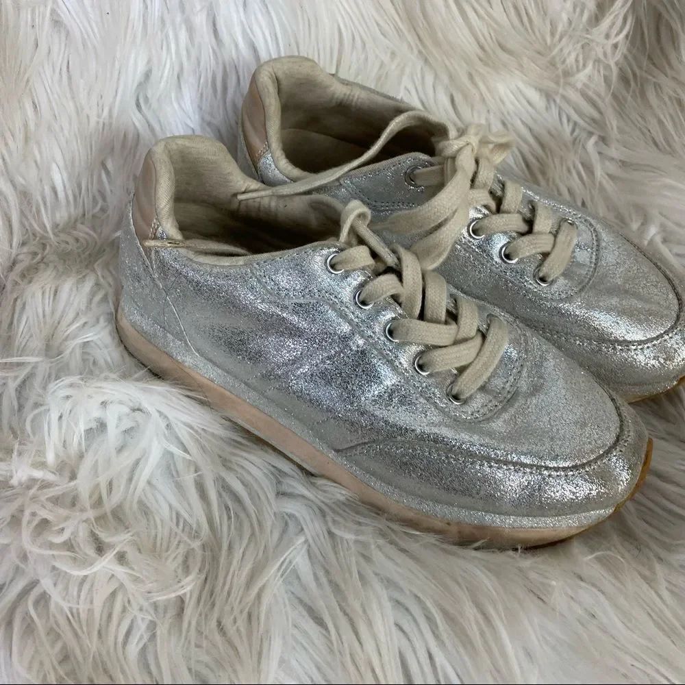 ZARA Girls gold metallic lace up platform sneakers 4 EUR 36